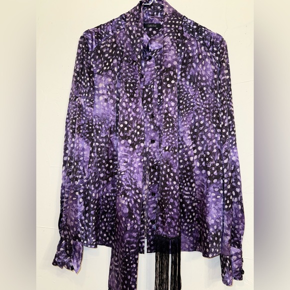 Carlisle Tops - CARLISLE SILK BUTTON DOWN BLOUSE IN SHADES OF PURPLE WITH SILK NECK SCARF SZ 14